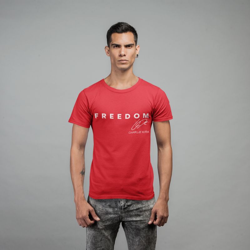 Freedom Charlie Kirk Signature Red Shirt, Stand with Charlie Kirk Dark Shirt