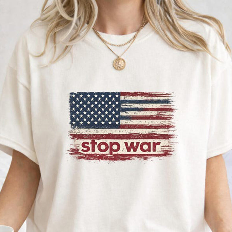 Stop War USA Flag Graphic Shirt – Peace Protest Statement Tee Crewneck Sweatshirt