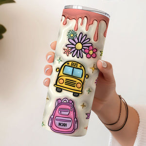 Back To School Bus Tumbler, Personalized Skinny Tumbler, Gifts For Kids