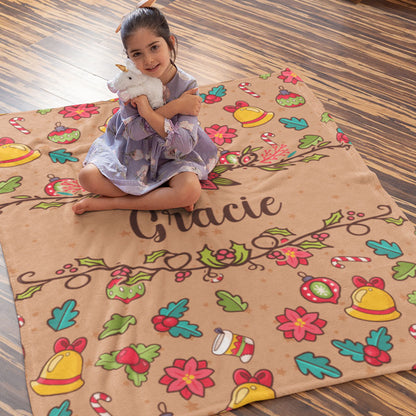 Christmas Bell Mistletoe Blanket, Personalized Baby Blanket, Baby Shower Gift, Newborn Gift, Christmas Gift
