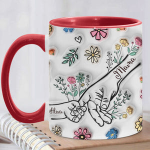 Hold My Hand, Hold My Heart, Personalized 3D Inflated Full Wrap Mug, Family Gifts, Gift For Mom Grandma