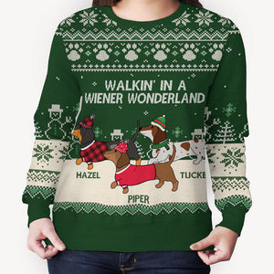 Walkin' In A Wiener Wonderland, Personalized All-Over-Print Sweatshirt, Ugly Sweater, Sweater, Kid Sweatshirt, Christmas Gifts