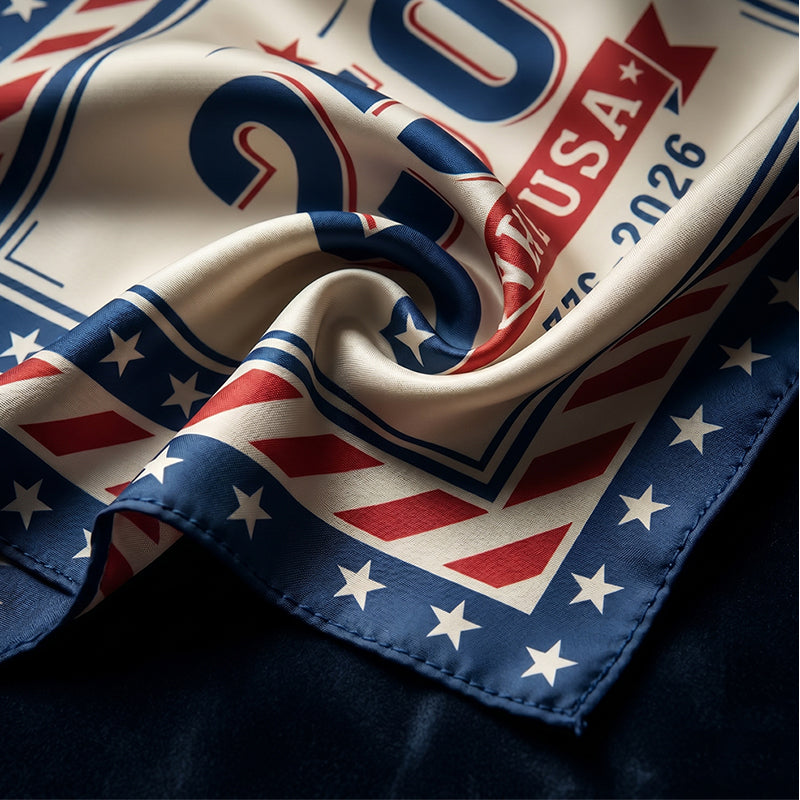 USA 250th Anniversary Silk Bandana (1776-2026), Vintage American Flag Stars & Stripes Scarf