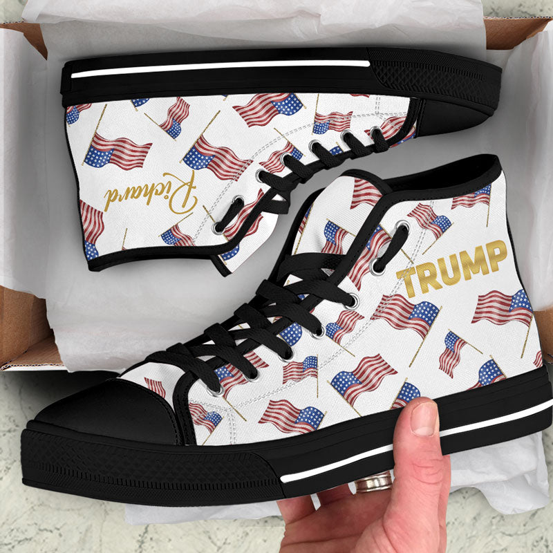 Trump Patriotic Gold High Top Shoes, Personalized Trump Sneakers, Trump Shoes, Election 2024