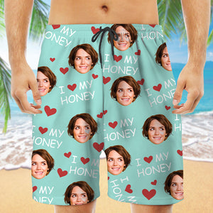 I Love My Wife, Personalized Beach Shorts, Funny Gift For Couple, Custom Photo