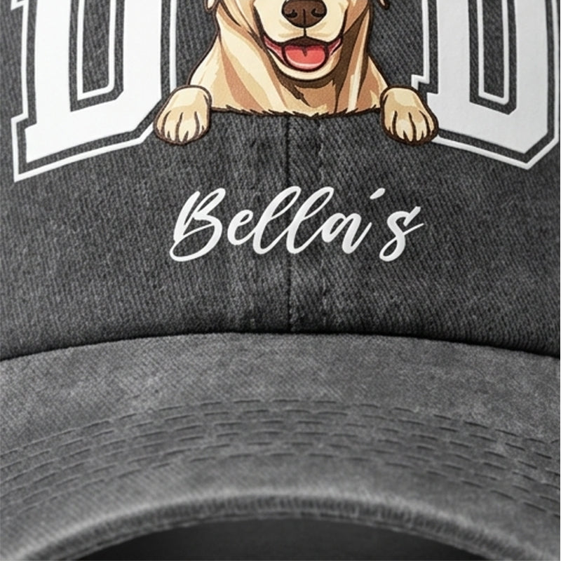 Personalized Dog Dad Clipart Washed Cap, Custom Gifts For Dog Dad, Father's Day Gift
