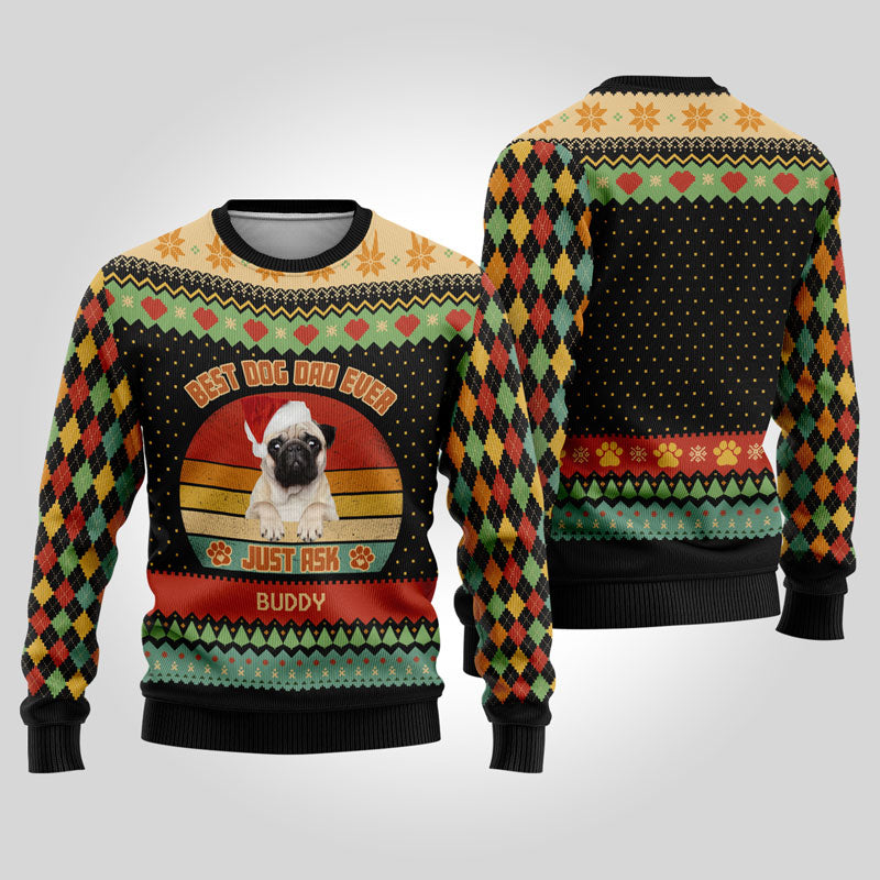 Best Dog Dad Dog Mom Ever Just Ask, Personalized All-Over-Print Sweatshirt, Retro Vintage Ugly Sweater, Kid Sweatshirt, Custom Photo