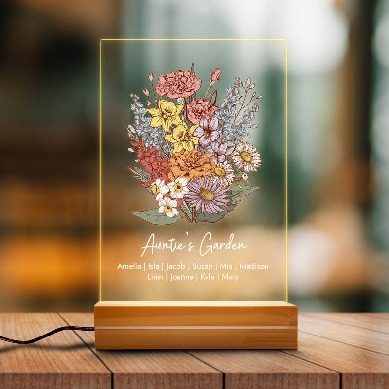 Birth Month Flower Bouquet, Personalized Acrylic Plaque, LED Light, Birthday Gift, Gift For Family