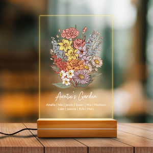 Birth Month Flower Bouquet, Personalized Acrylic Plaque, LED Light, Gift For Family
