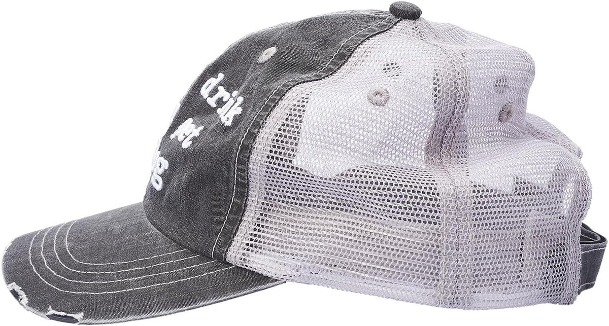 Hold My Drink I Gotta Pet This Dog Embroidered Distressed Trucker Cap Black