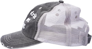 Hold My Drink I Gotta Pet This Dog Embroidered Distressed Trucker Cap Black