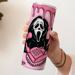 No You Hang Up Skinny Tumbler, Scream Face For Halloween Gift, 3D Inflated Tumbler