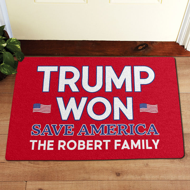 Trump Won Save America, Personalized Doormat, Trump Doormat, Gift For Trump Fans, Election 2024