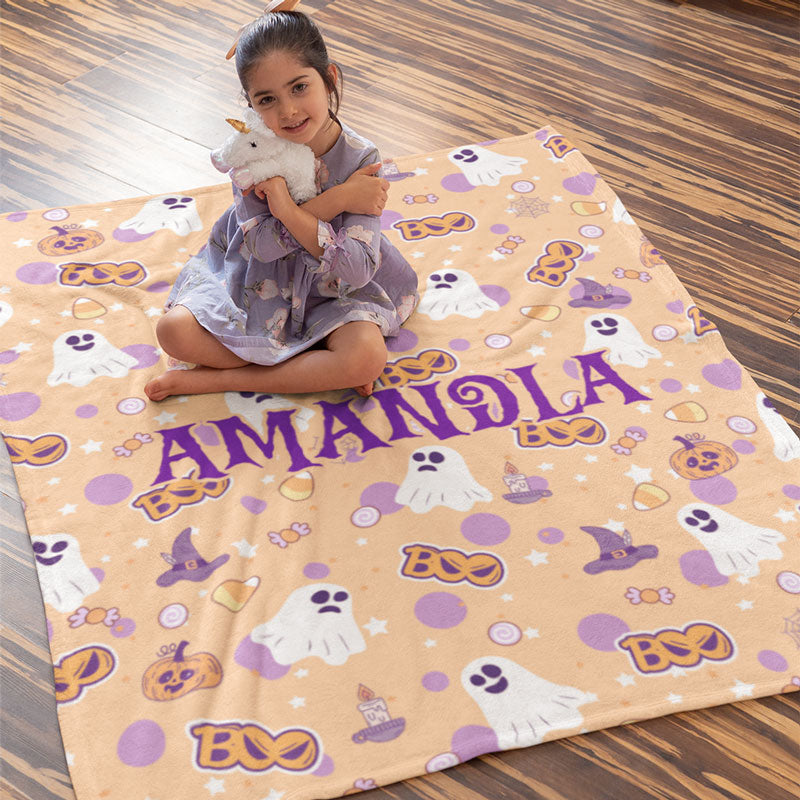 Halloween Ghost Blanket, Spooky Decor, Personalized Baby Blanket, Baby Shower Gift, Newborn Gift