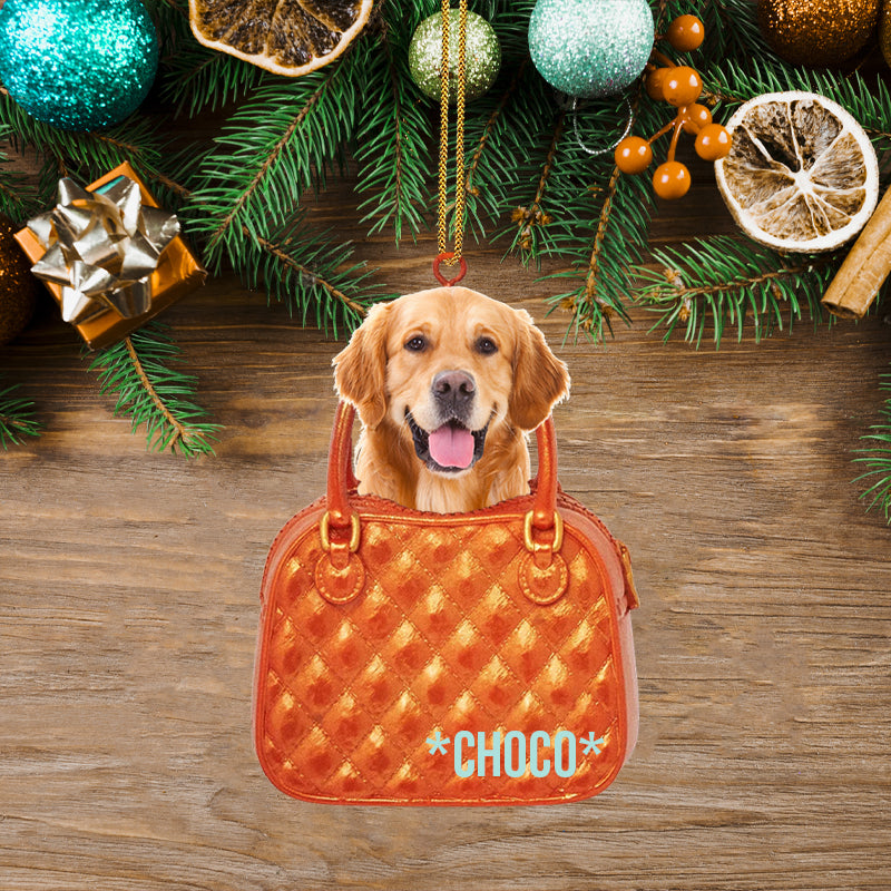 Dog Peeking Through A Tiny Purse Ornament, Personalized Shape Ornaments, Family Gifts, Christmas Ornament