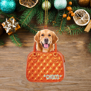 Dog Peeking Through A Tiny Purse Ornament, Personalized Shape Ornaments, Family Gifts, Christmas Ornament