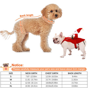 Pet Christmas Costumes Red Winter Coat For Dog Riding Santa Claus With Bell For Small & Medium Dogs/Cats