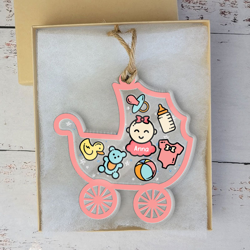 Baby Carriage Ornament, Personalized 3 Layers Shaker Ornament, Custom Gift for Baby