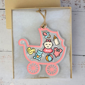 Baby Carriage Ornament, Personalized 3 Layers Shaker Ornament, Custom Gift for Baby