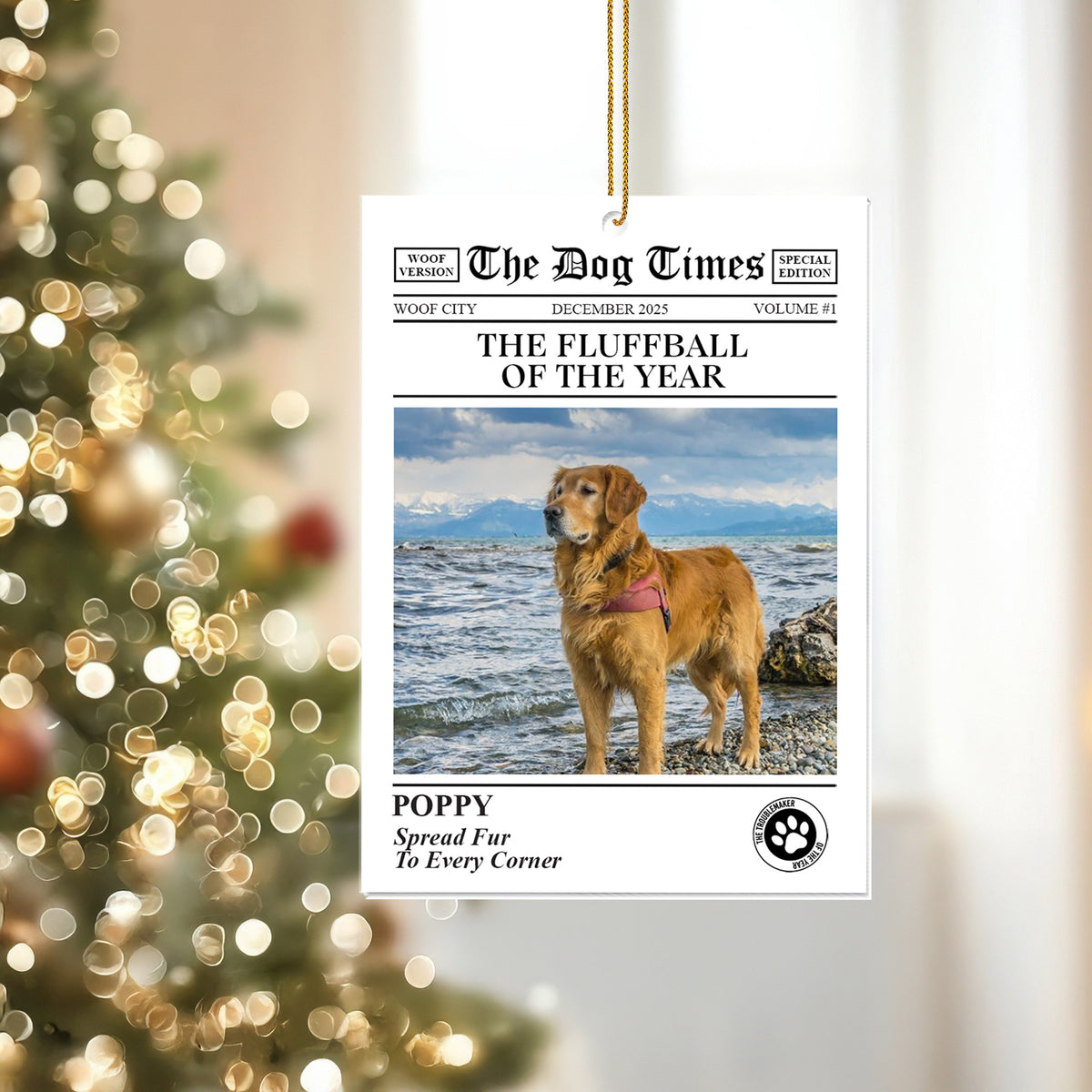 Title The Dog Times Newspaper Ornament, Personalized Shape Ornaments, Family Gifts, Christmas Ornament