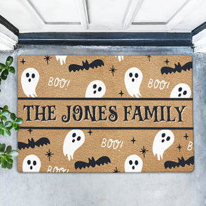 Boo Ghost And Bat Pattern Halloween, Personalized Doormat, Halloween Decor