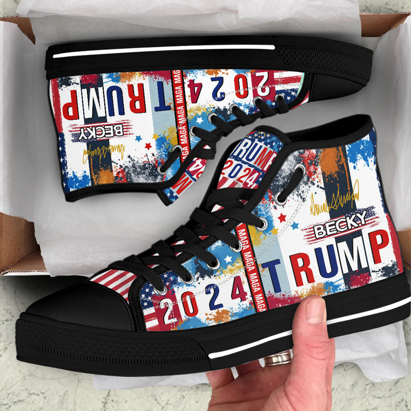 MAGA US Flag Trump 2024 High Top Shoes, Personalized Trump Sneakers, Trump Shoes, Election 2024