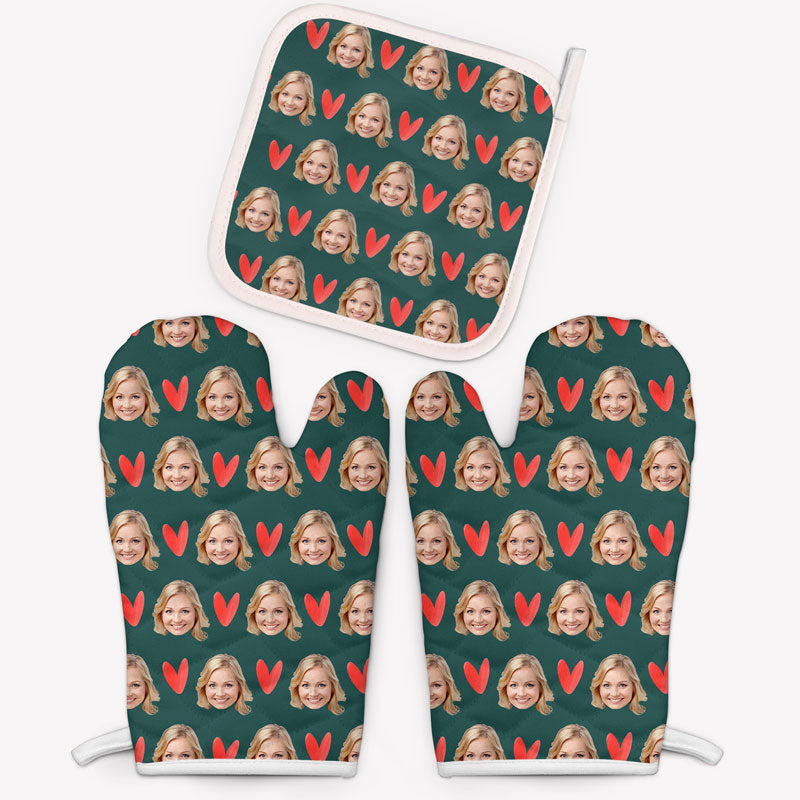 Custom Face Heart Pattern Oven Mitts, Personalized Oven Mitt, Funny Gi -  PersonalFury