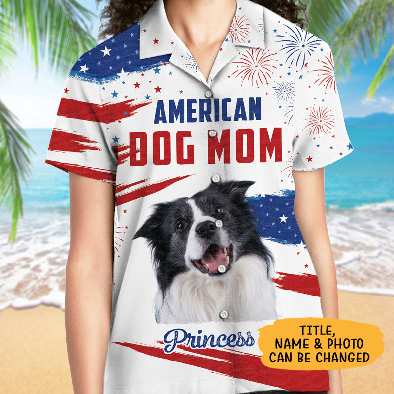 American Dog Dad Dog Mom, Personalized Hawaiian Shirt, Gifts For Dog Lovers, Custom Photo