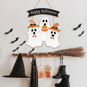 Halloween Decorations Wood Sign, Happy Halloween Boo Home Wood Sign, Halloween Themed Wooden Hanging Sign