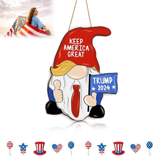 Idependence Day Gnome - Wooden Sign,4Th of July Front Door Sign Decorations, Patriotic Door Wreath Memorial Day Door Decor,Make America Great Red White Blue Welcome Sign for Front Door