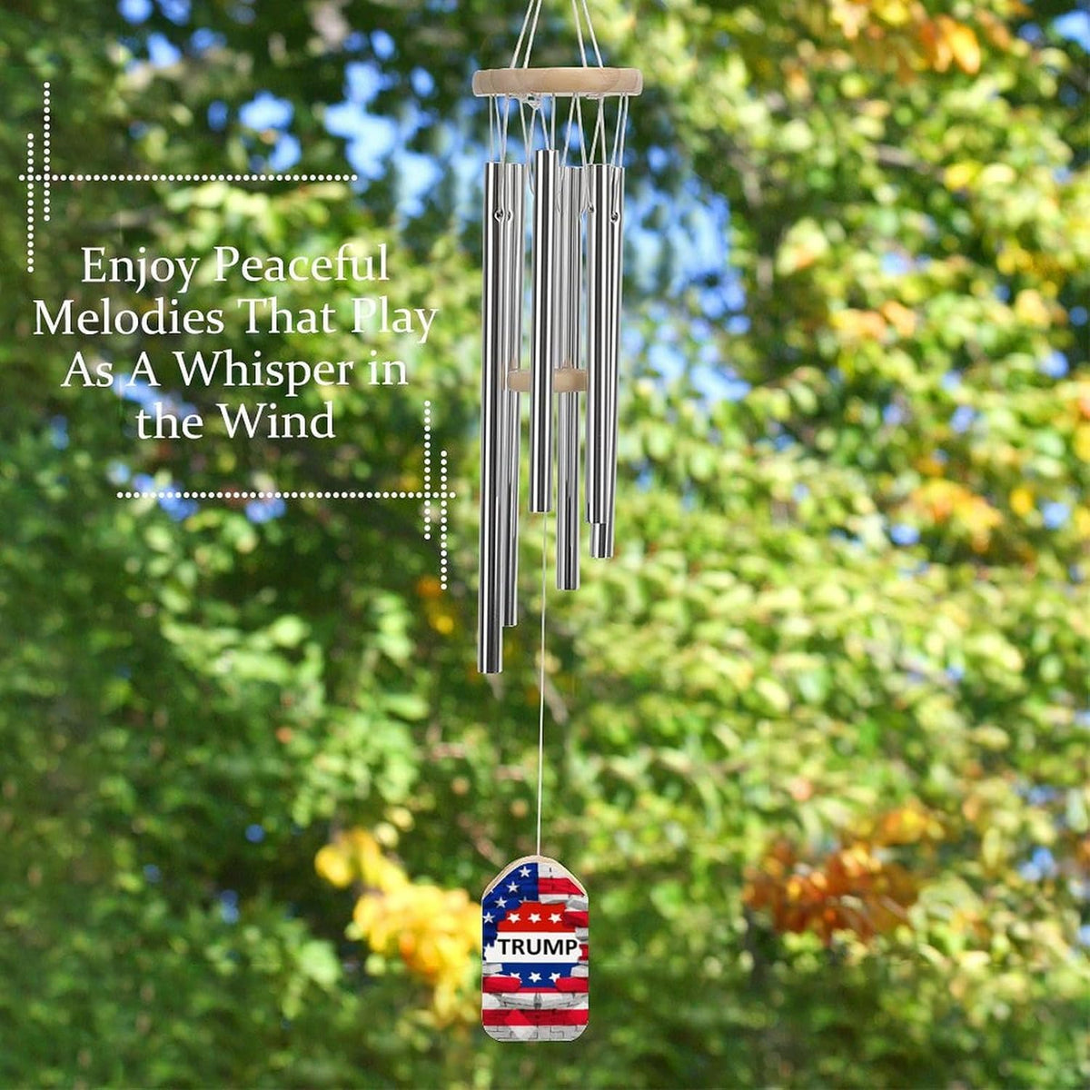 USA Flag and Trump Classic Wind Chimes for outside Memorial Home Garden Patio Decor Gifts for Mom