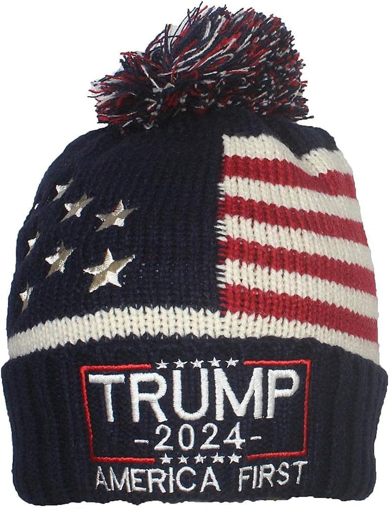 US Flag Embroidered Trump Beanie, Gift For Trump Fans, Election 2024