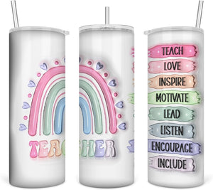 3D Inflated Teacher Skinny Tumbler , 3D Teacher Rainbow Puffy Tumbler