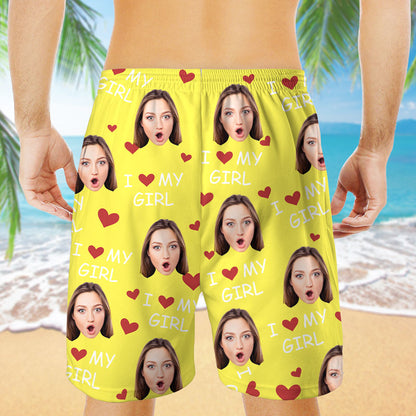 I Love My Wife, Personalized Beach Shorts, Funny Gift For Couple, Custom Photo