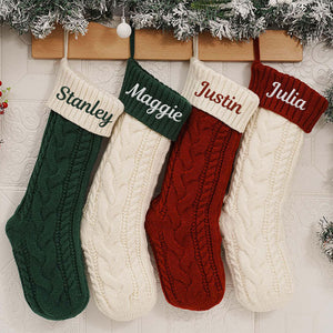 Family Christmas Stockings, Personalized Stocking, Knitted Embroidered Stockings With Name