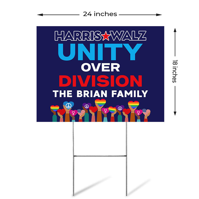 Harris Walz Unity Over Division, Personalized Yard Sign, Kamala Harris Sign, Election 2024