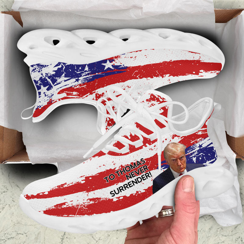 Never Surrender Trump MaxSoul Shoes, Personalized Trump Sneakers, Trump Shoes, Election 2024