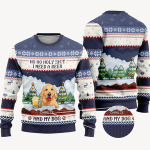 Ho Ho Holy I Need Beer And Dog, Personalized All-Over-Print Sweatshirt, Funny Ugly Sweater