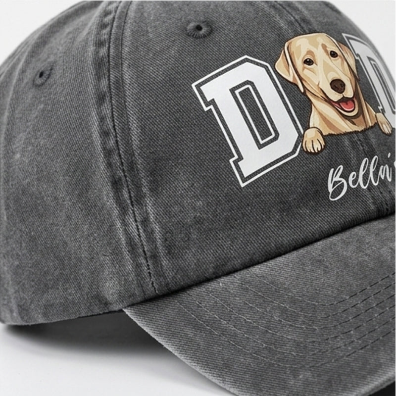 Personalized Dog Dad Clipart Washed Cap, Custom Gifts For Dog Dad, Father's Day Gift