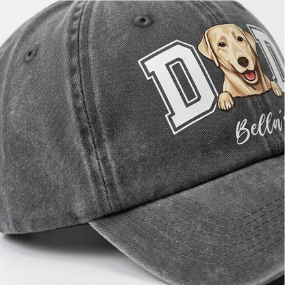 Personalized Dog Dad Clipart Washed Cap, Custom Gifts For Dog Dad, Father's Day Gift