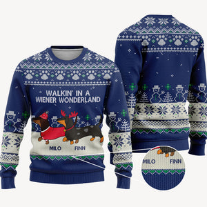 Walkin' In A Wiener Wonderland, Personalized All-Over-Print Sweatshirt, Ugly Sweater, Sweater, Kid Sweatshirt, Christmas Gifts