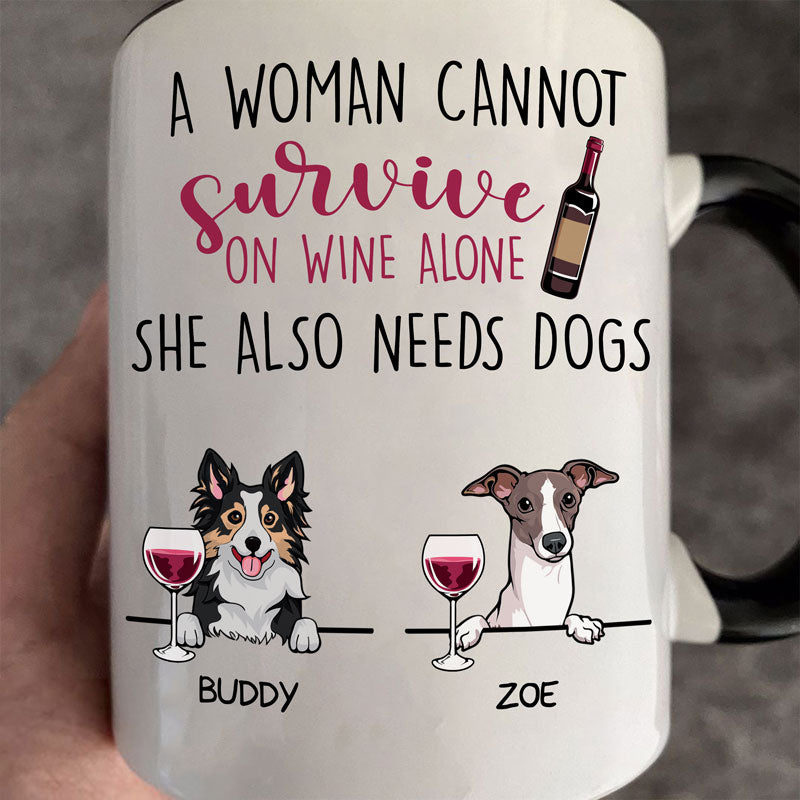 A Woman Cannot Survive On Wine Alone, Personalized Shirt And Mug, Birthday Gift, Gifts For Dog Lovers, Custom Photo