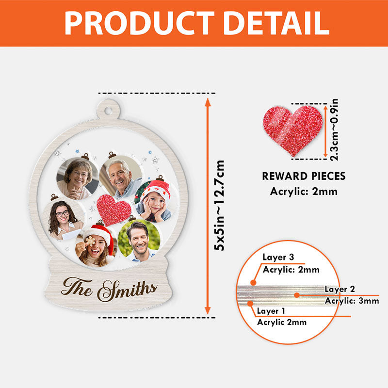 Family Photo Snowball, Personalized 3 Layers Shaker Ornament, Custom Photo