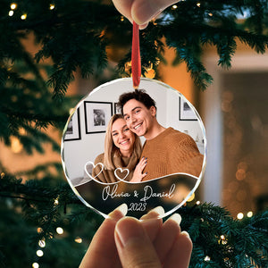 Custom Photo Couple Christmas Ornament, Personalized Glass Ornament, Anniversary Gift