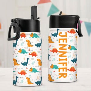 Dinosaur Kids Water Bottle, Personalized Water Bottle With Straw, Back To School Gift For Kid