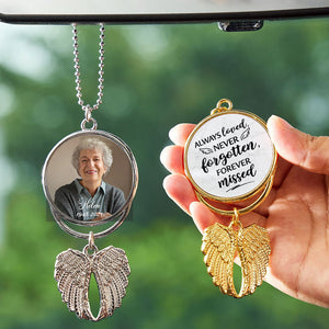 Always Love, Never Forgotten, Personalized Wings Keychain, Car Hanger, Custom Photo