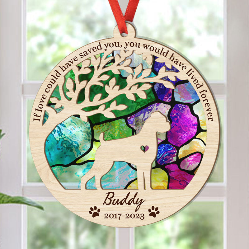 Once By My Side Dog Silhouettes, Personalized Suncatcher Ornament, Car Hanger Memorial Gifts