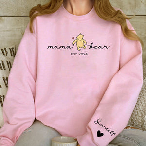 Mama Bear, Personalized Sweatshirt With Design On Sleeve, Christmas Gifts For Mom