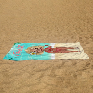 Woman On Beach Chibi Lady, Personalized Beach Towel, Beach Accessories For Vacation