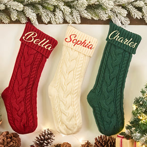 Custom Embroidered Christmas Stockings with Names - Personalized Knit Socks for Family, Perfect Holiday Decor & Gift